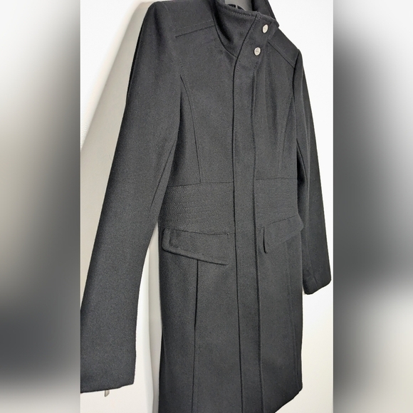 Stunning Kenneth Cole NY Black Stand Collar Wool Blend Walker Coat - Picture 3 of 11